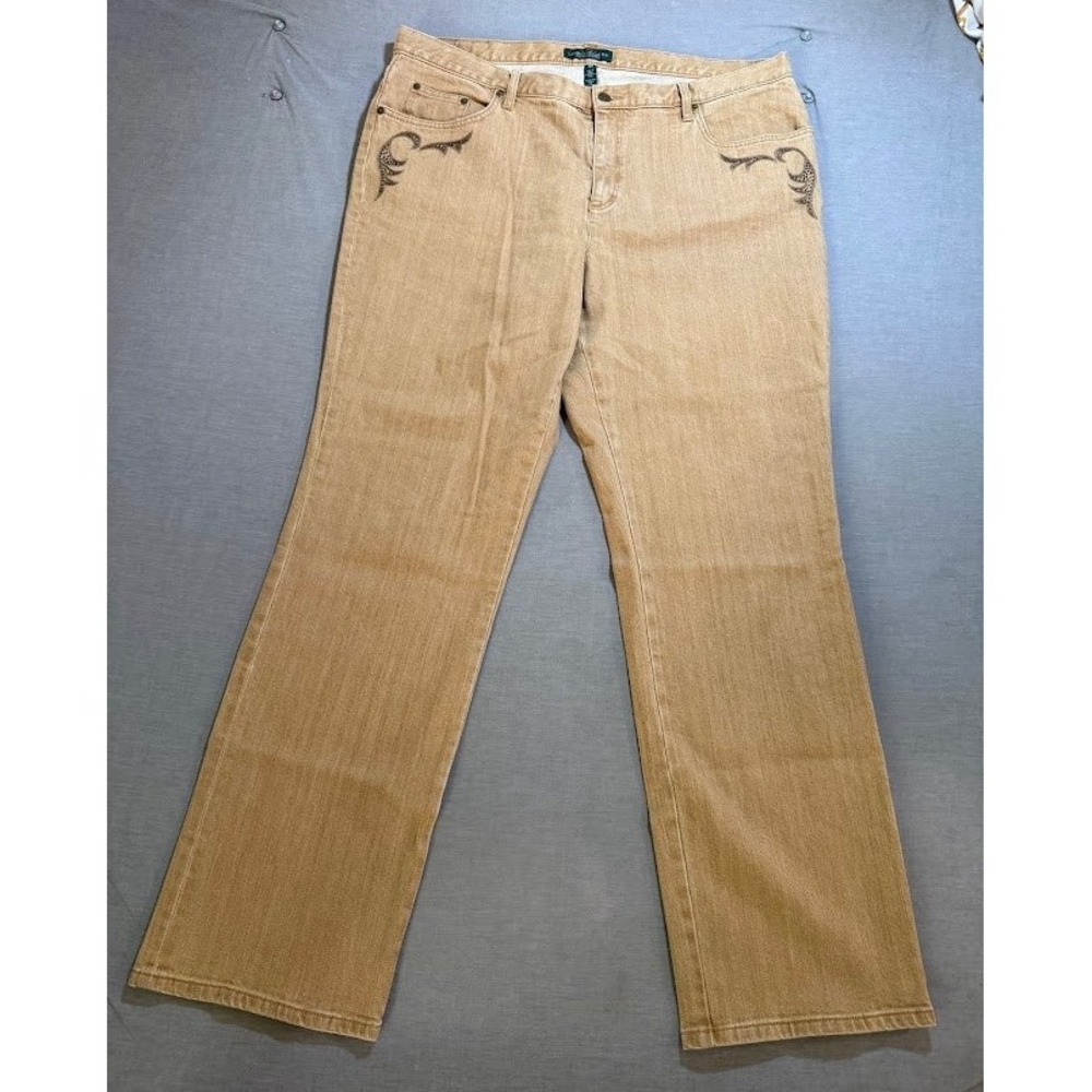 Ralph Lauren Jeans Co Women's 18W Bootcut Embellished Beige‎ Denim Pants 40X32